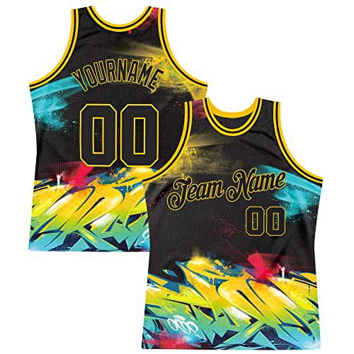 Custom Party's Basketball Jerseys for Men & Boy-Make Your Own Jersey Sports Shirts Stitched Personalized Team Name and Number,Graffiti and Black-yellow