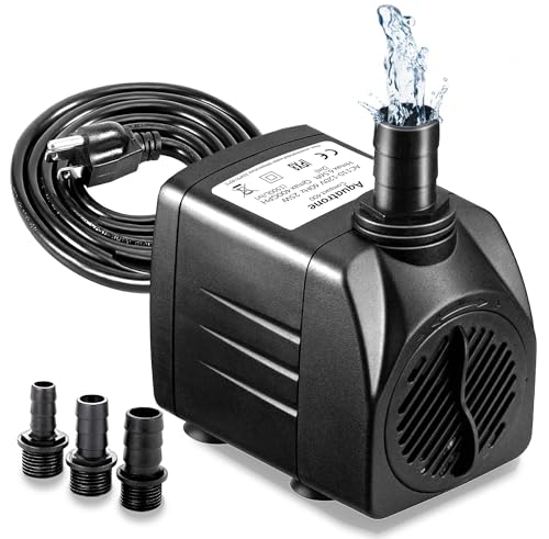 400GPH Submersible Pump 25W - Ultra Quiet Fountain Water Pump, 1500L/hr, 6.56ft High Lift, 3 Nozzles - Submersible Water Pump for Aquarium, Fish Tank, Pond, Hydroponics, Statuary (Compact 400GPH)