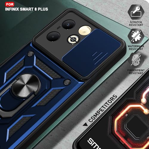 Image of AESTMO Tough Armor Infinix Smart 8 Plus Bumper Back Case Cover | Ring Holder & Sliding Camera Shield Cover | 360 Degree Protection Back Case Cover for Infinix Smart 8 Plus (Blue)
