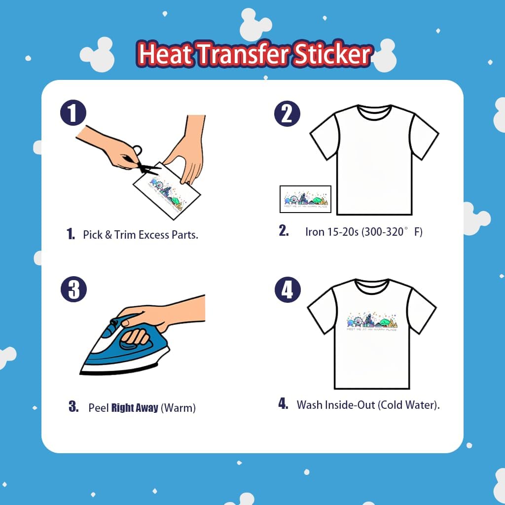 Castle Mouse Magic Iron on Transfers 10/12/14pcs Magic Character Heat Transfer Stickers for Clothing Clothes DIY Crafts(BW1-12pcs)