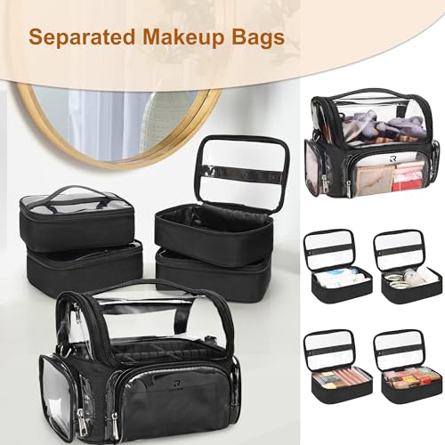 Image of Relavel Rolling Makeup Case with Large Brush Bag, Professional Make Up Travel Organizer Bag with 2 big Wheels, Lockable Makeup Backpack with Adjustable Dividers for Makeup Artist - Black