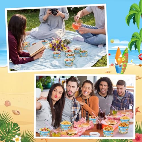 Image of Funnymoom 50 Pack Hello Summer Ice Cream Cups 9 oz Beach Disposable Dessert Bowls Paper Soup Bowl Summer Beach Pool Snack Cup for Hot or Cold Food for Summery Hawaiian Tropical Birthday Party Supplies