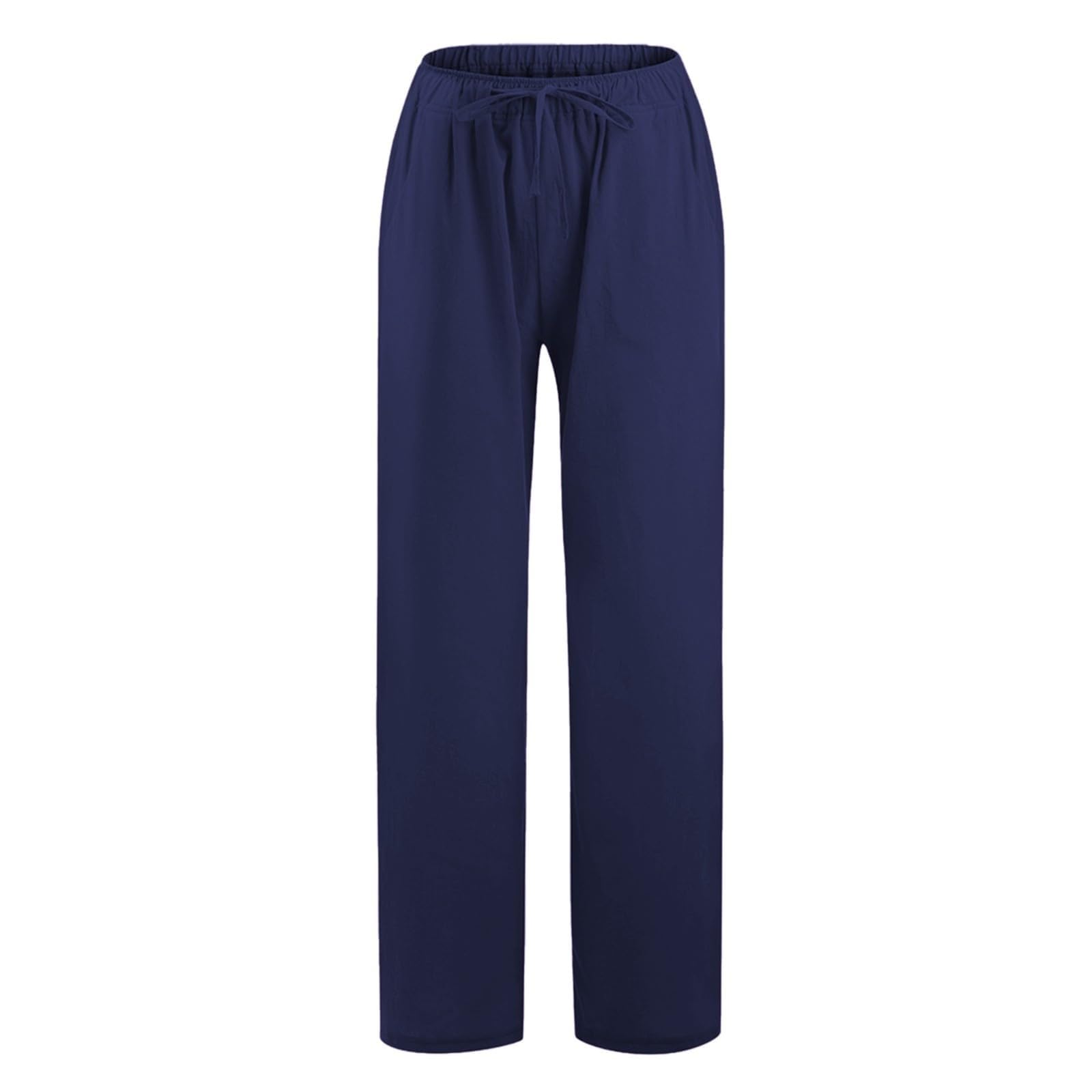 Pantaloni lunghi in mussola da donna, estivi, leggeri, traspiranti, a gamba larga, eleganti, tinta unita, con coulisse, tasche, in cotone, per il tempo libero, viaggi, spiaggia