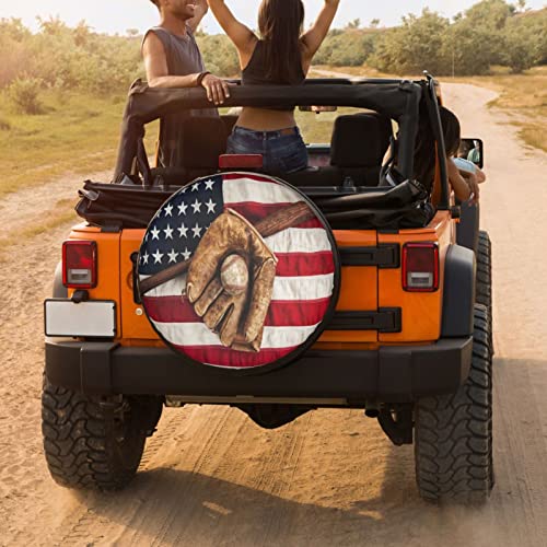 Image of Delerain Baseball American Flag Spare Tire Covers for RV Trailer SUV Truck and Many Vehicle, Wheel Covers Sun Protector Waterproof (15 Inch for Diameter 27 inch-29 inch)