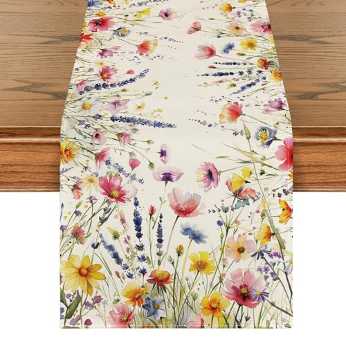 Chemin de table rectangulaire moderne - Décoration d'été lavable - Pour les vacances, mariage, fête prénatale et repas - Motif botanique frais et...