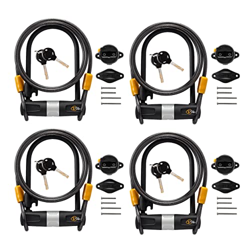 Via Velo 4 Bicycle U-Lock Sets, Same Key System Keyed Alike, Heavy Duty, 14Mm Shackle And 10Mm X 1.8M Cable With Mounting Bracket For Road Bike Mountain Bike Folding Bike #TOP13