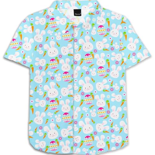 Image of Remimi Unisex Kids 4th of July Button Up Shirt Boys American Flag Print Hawaiian Beach Short Sleeve Tops 5-14 Years