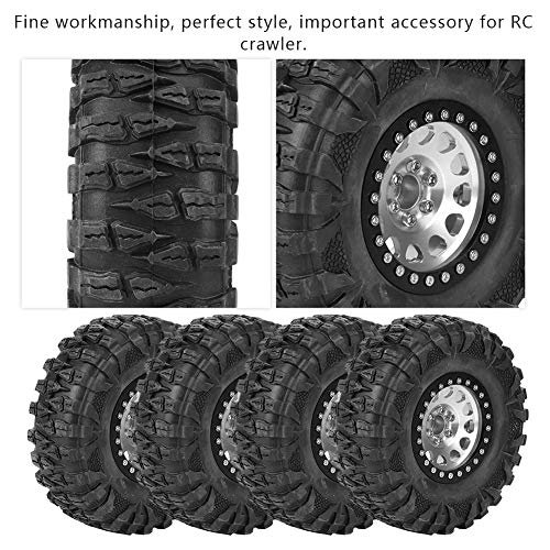 Drfeify 4Pcs Rc Tire, 1/10 Rc Car 2.2 Inch Wheel Rc Crawler Rubber Tire Metal Wheel Hub Rc Accessories(Silver) #TOP5