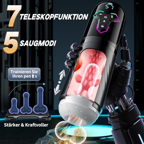 KI-Interaktion Sex Spielzeug für die Männer Masturbator, Masturbieren für Männer 10 Vibrations & 7 Teleskopfunktion & 5 Saugmodi, Schnellheiz Taschenmuschi Sexspielzeug Masturbatoren, APP Sex Toys