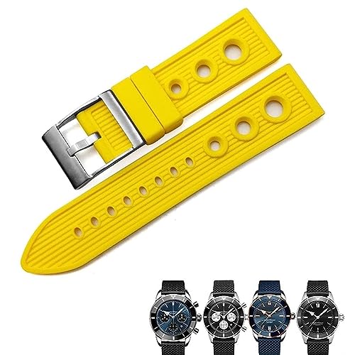Bracelet de montre en caoutchouc tressé 24mm jaune haute finition pour Heritage