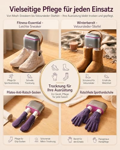 SOTHING Kofferraumtrockner, tragbarer Schuhtrockner für Sneaker, Ozon-Deodorierer, einziehbare Schläuche, 95 W Schnelltrocknung, 3 Heizstufen, LED-Touchpanel, 1-9H Timer, für Arbeitsstiefel, Rosenrot