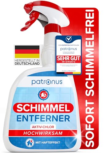 Patronus Profi Schimmelentferner mit Hafteffekt & Sofortwirkung [500 ml] für Wand Bad Fliesen Fugen & mehr - Effektives Anti Schimmel Spray mit Aktivchlor zum Schimmel entfernen & als Fugenreiniger
