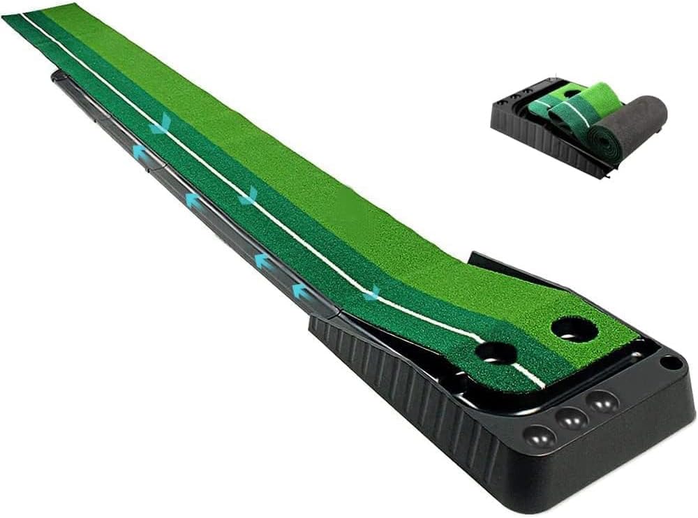 Golf Practice Mat, Golf Training Mat Portable Golf Mat Indoor Outdoor Golf Putting Green with Ball Return Practice Putting Curls up Golf Training Equipment with Solid Base for Home Office