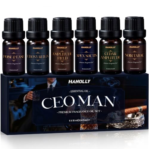 Luxury Men Essential Oils Set for Diffuser for Home Fathers Day Gift for Men Dad Boyfriend Masculine Fragrance Oils for Candle & Soap Making Confident Aromatherapy Oils Kit CEO Scented Oil