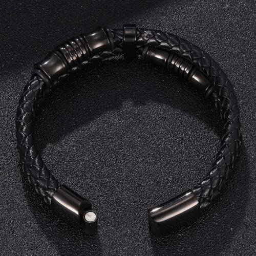 Image of Black Braided Leather Bracelet For Men
