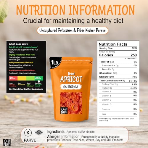 Image of Oh! Nuts Dried Apricots California - 1 lb - No Sugar Added - Packed in New York Zip-Seal Bag to Preserve Natural Freshness and Quality (Pack of 4)