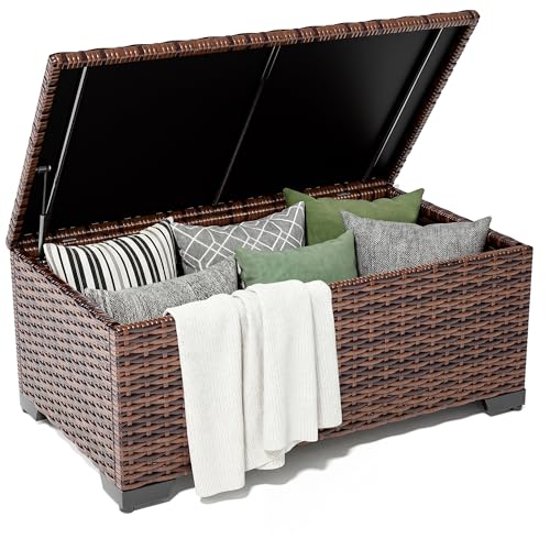 UDPATIO Outdoor Storage Table Patio Coffee Table All Weather Wicker Side Table with Waterproof Covers Rattan Furniture for Toys and Garden Tools