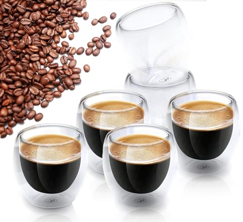 Recopilación de Tazas para cafe espresso los más solicitados. 44 MOSU Vasos para Café de Doble Pared de Vidrio Tèrmico Borosilicato, 6 tazas de espresso de Cristal Térmico, 80ml Vidrio Pequeño de Doble Capa de transparente para Café, Té,...