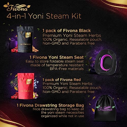 Image of Fivona 4-in-1 Yoni Steaming Kit - Foldable Over The Toilet Steamer Seat with Black and Red Yoni Steam Herbs and Storage Bag - Effective Detox pH Balance Cleansing and Relaxation - at Home V-SPA