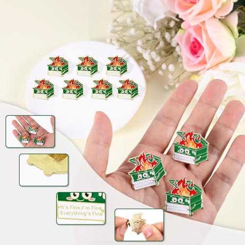 Image of 10pcs Dumpster Fire Pin, Positive Trash Enamel Lapel Brooch Pin with 10 Buttons It's Fine I'm Fine Everything is Fine Pins Inspirational Garbage Fire Pins Jewelry Gifts for Christmas