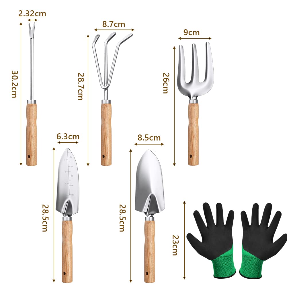 OFFCUP Gartenwerkzeug-Set, 6pcs Garten Handwerkzeuge enthält EIN Paar Handschuhe, Klein Schaufel, Gartenbepflanzung Schaufel Topfblumen Gartengeräte 