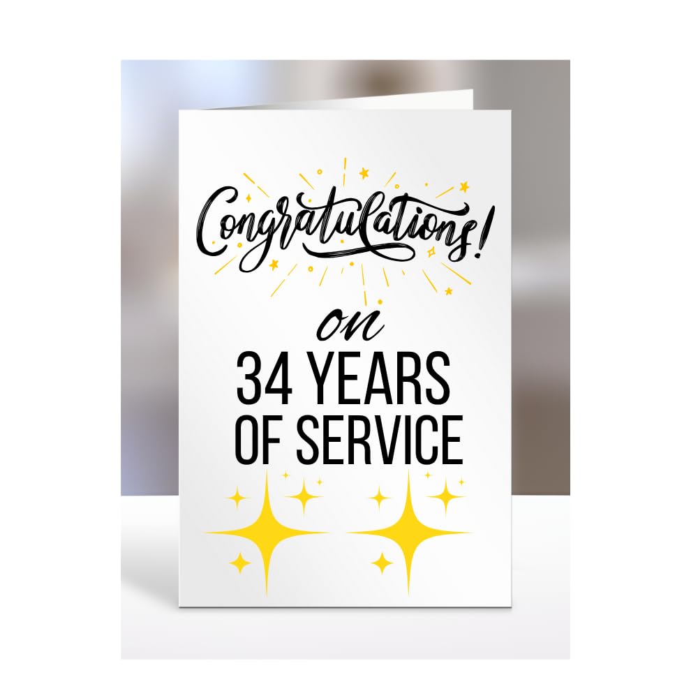 34 years of service card, for employee, colleague, boss, manager, supervisor, present, work anniversary, gifts for men, women, him, her, congratulations on 34th, A5-77_35
