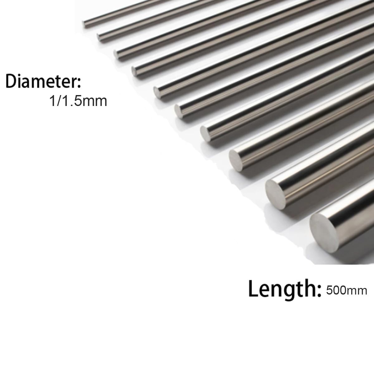 Solidne okrągłe pręty ze stali nierdzewnej 304, 20 sztuk, różne pręty tokarskie do narzędzi DIY, długość 500 mm (średnica 1 mm)