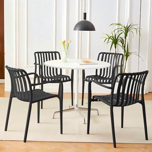 JPBSTO Patio Dining Chairs Set of 4,Outdoor Stackable Chairs with Curved Back for Indoor Waterproof Restaurant Cafes(Not Included Table)