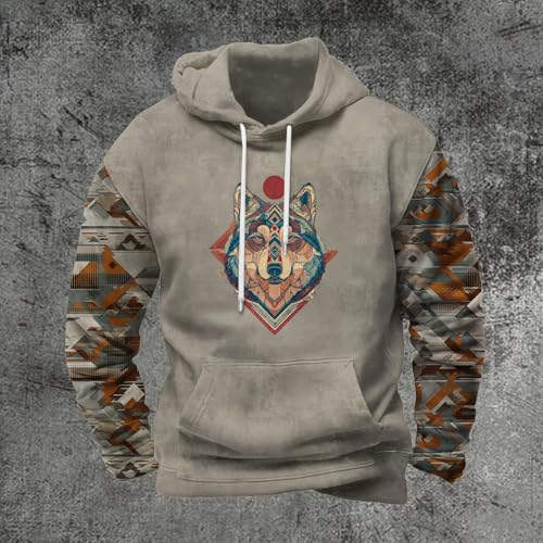 Mens Western Cowboy Hoodies Retro Aztec Graphic Sweatshirts for Men Casual Long Sleeve Pullover Tops with Pocket2