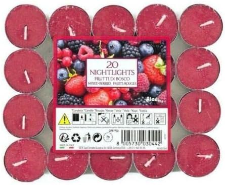 Marco Paul 20 x Scented Tea Lights Candles Fragranced Tealights 7hr Burn Time Tea Light Scented Candles Long Burn Candle Set Gift Home Décor Lighting Colourful for Home, Event, Christmas (Berries)