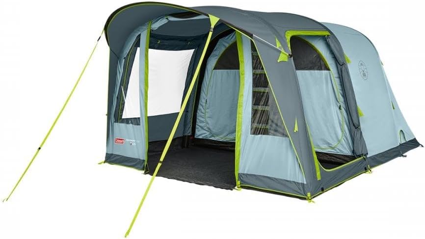 ColemanInflatable Tent Meadowood 4 Air, Large Family Tent with 2 Extra Large Dark Sleeping Compartments and Vestibule, Quick to Set Up, Incl. Pump, Waterproof WS 4,000 mm, Grey, 4 Person