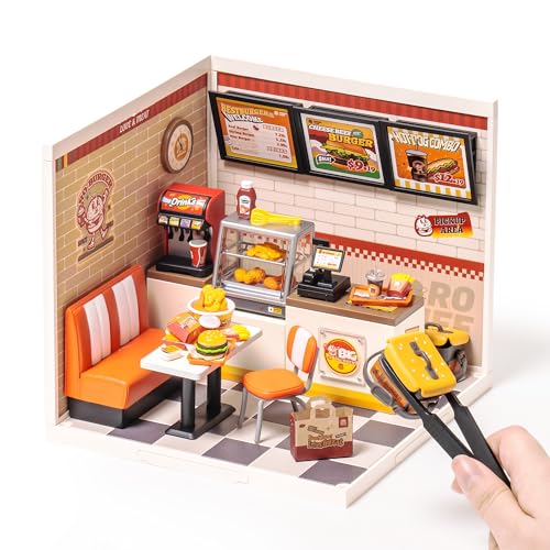 Rolife Miniature Maison Super Monde Maison de Poupée Maquettes et Accessoires Hobbies des Femmes Cadeau d'anniversaire de Noël pour Adultes (Burgers Yum Yum)