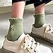 zrylibya Women's Ruffle Frilly Rib Knit Crew Socks Floral Embroidery Scalloped Pointelle Casual Ankle Socks 5 Pairs (Multicolor A)