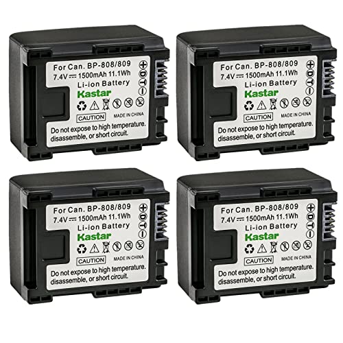 Kastar 4-Pack BP-809 Battery 7.4V 1500mAh Replacement for Canon VIXIA HF M406 HFM406, VIXIA HF S10 HFS10, VIXIA HF S11 HFS11 Camera, BP-809 BP809 BP-809/B BP-809/S, BP-819 BP819, BP-827 BP827 Battery