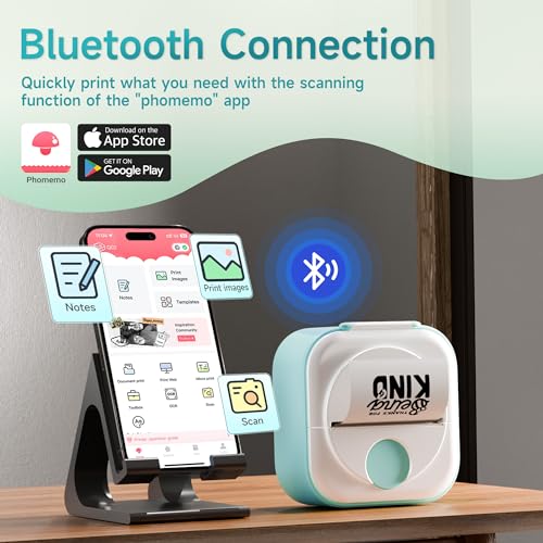 Phomemo Q02 Mini Drucker, Tiny Printer für Studium, Notizen, Bilder, Fotos, Tagebücher, Heimwerken, Sticker Drucker Kompatibel mit Telefon & Tablet, Handy Druckers mit 3 Rollen Papier, Grün