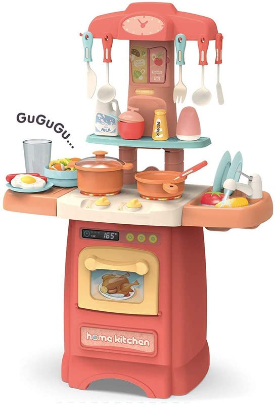Black Foru Electronic Kitchen Activity Set with Light and Sound 29 Pieces Kitchen Accessories Set for Kids (29 pcs Brown)