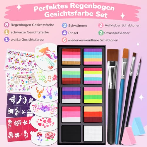 Janolia Gesichtsfarbe Kinderschminke Set, Macaron Bodypainting Farben für Theaterschminke Regenbogenschminke Faschingsschminke, Wasserbasis Face Paint, Ideal Kinderschminken Set für Halloween Karneval