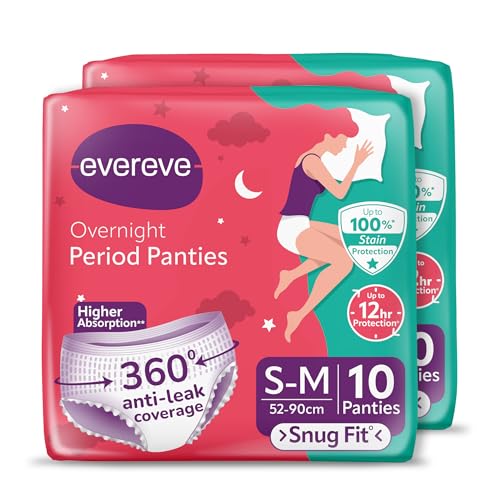 Evereve Period Panty For Girls & Women (S-M) 2x10 Pcs 360 Degree Coverage 0% Leaks High Absorbency For Heavy Flow Maternity Delivery Pads Postpartum & Overnight Protection Disposable Panty