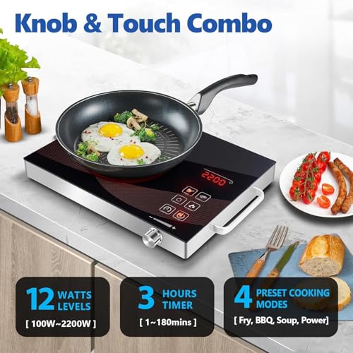 Image of Sellzio Cook Single Burner Infrared Electric Stove, Small Countertop Portable Hot Plate for Cooking, 3500 W Ceramic Glass Infrared Burner with LCD Touch Screen