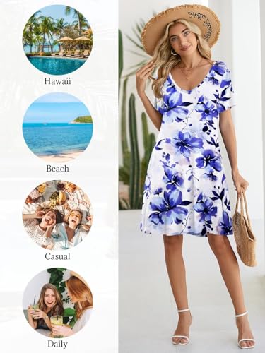 Image of BELAROI Women Casual Summer Dresses Loose Tshirt Beach Sundress V Neck Plus Size Swing Tunic Pockets