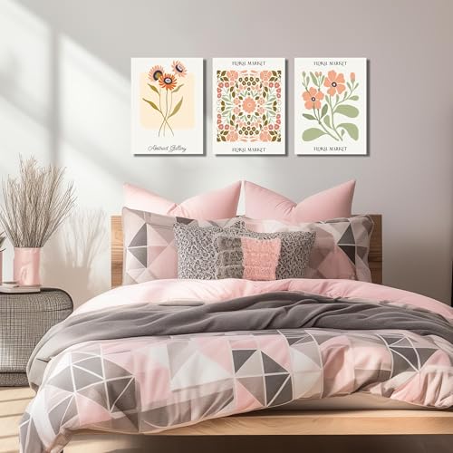 Image of SKYRISE 3 PCS Boho Floral Canvas Wall Art, Rustic Botanical Canvas Paintings Prints ArtWork for Living Room, Vintage Flower Pictures for Farmhouse Dining Room Hallway Bedroom Wall Decor 12 inchx16 inch