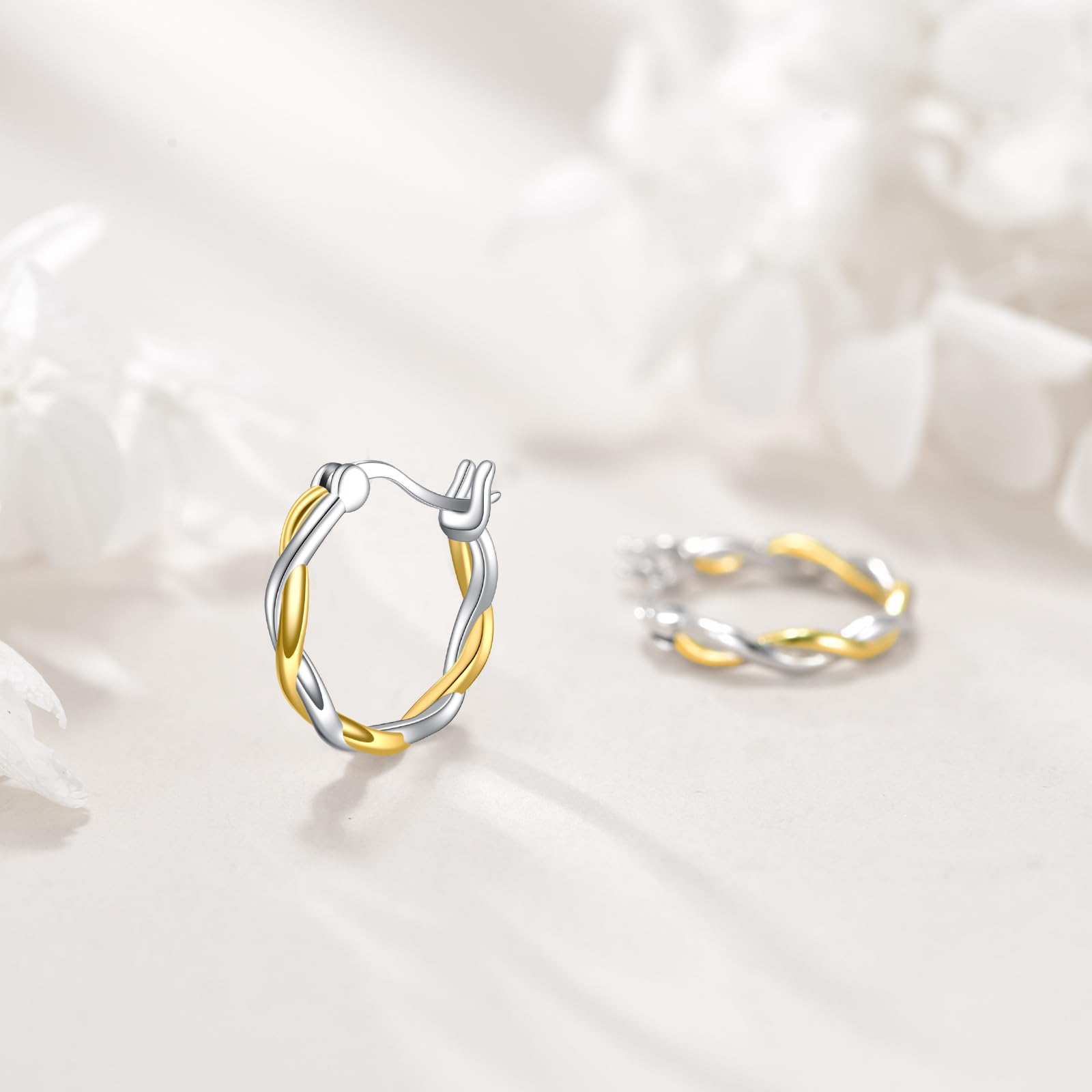 AXELUNA Zweifarbige Ohrringe 925 Sterling Silber aus gemischtem Metall 18K Gold und Silber gedrehte Ohrringe Zweifarbiger Schmuck für Frauen Mom
