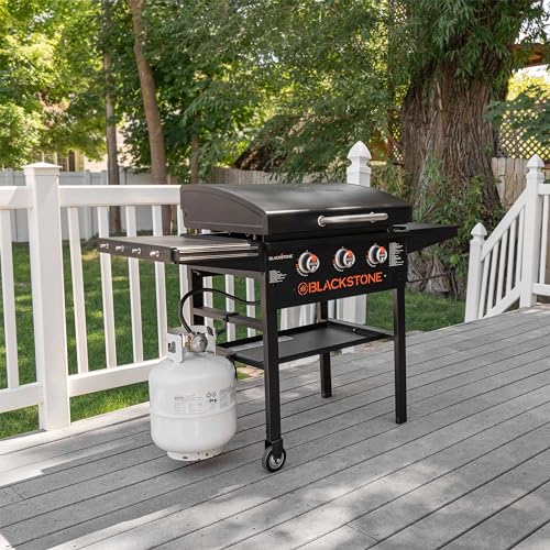 Image of 28 Inch Blackstone Griddle 2080 Original 3-Burner XL Griddle with Hood and Side Shelves Outdoor Flat Top Grill