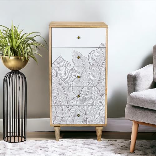 Image of Solid Wood Ranthambore Chest of Drawer | Wooden Chest of Drawer |Chest of Drawers with Storage | Dresser with 5 Drawers | Finish- Natural and White