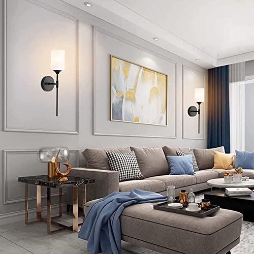 Image of SINOMAN Black Wall Mounted Lamp with Glass Shade Contemporary Accent Light for Indoor Spaces, E27 Bulb Compatible, Ideal for Bedrooms, Hallways, and Living Areas (Pack of 2) (with Bulb)