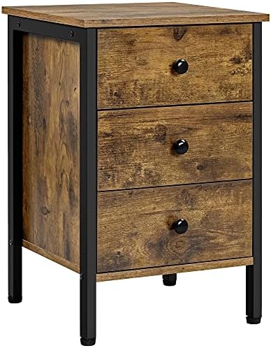 Table Chevet Style Industriel Relaxdays - 2 Étages Avec Tiroir, Noir/Marron 50x45x40 Cm