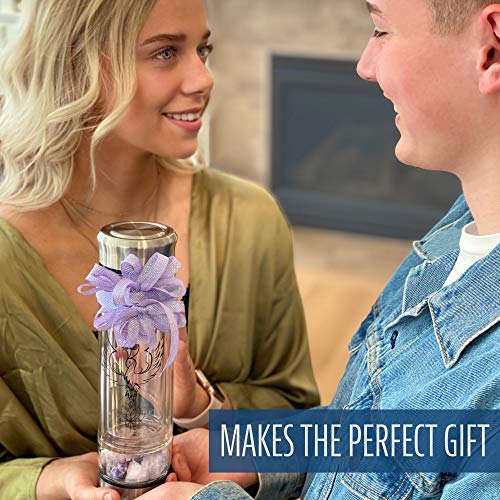 Phoenix Crystal Water Bottle, A Loose Leaf Tea Infuser Bottle, Double Wall Glass For Hot And Cold Drinks. Large Rose Quartz Crystal And Amethyst Stone. Eco-Friendly & Relaxing Gifts For Women #TOP5