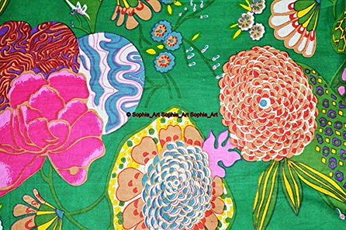 Image of Indian Hand-Block Printed Jaipuri Print Tropical Paisley Floral Ethnic Sanganer Kurti Print Cotton Fabric (Green Tropical, 20 Yards)