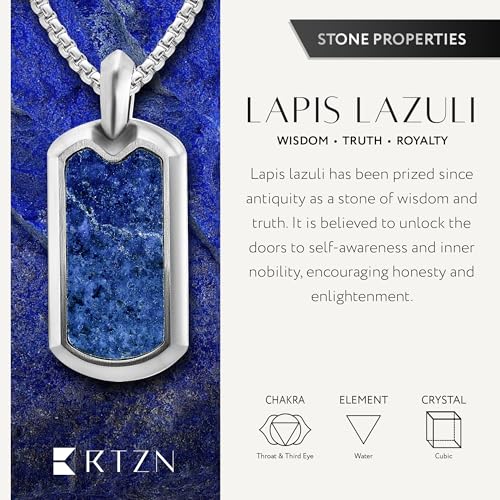 RTZN® Lapis Lazuli Necklace for Men – Premium Handcrafted Lapis Lazuli Pendant Necklaces - Blue Lapis Pendant Necklace Dog Tag with Stainless Steel Chain 22" Inch + 2" Extension4