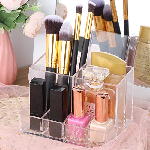 Image of Tbestmax Makeup Brush Holders, Clear Plastic 7-Compartment Vanity Cosmetic Organizer Storage